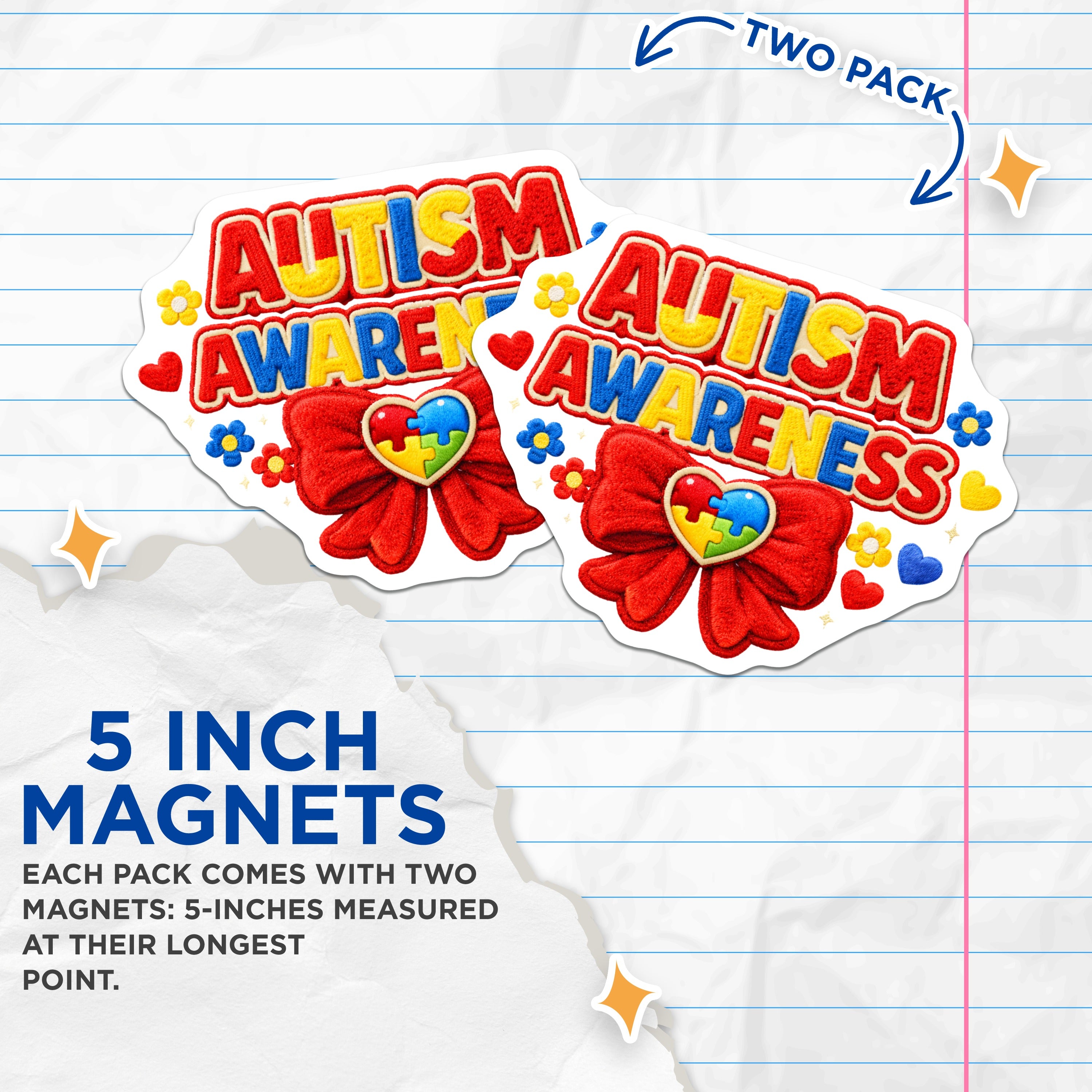(2 Pack) Autism Awareness Magnets - Neurodiversity Heart Puzzle - Special Education Support Ally - 5 Inches On Longest Side - Thick Durable Magnet - Made in USA - MAG37170