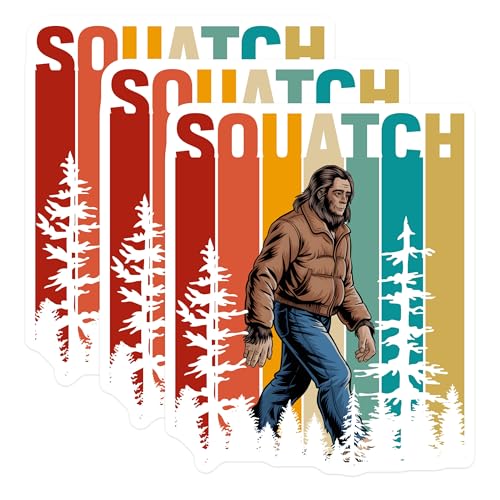 (3 Pack) Bigfoot Decals - Retro Sasquatch Sticker - Laptop Decals - 3 Inches On Longest Side - Easy Peel & Apply - Made in USA - 3MCS4091