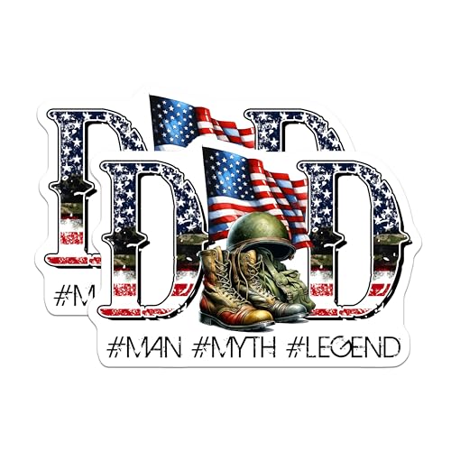 (2 Pack) Dad Man Myth Legend Magnets - Patriotic Veteran Magnets - Military Appreciation Dad Magnets - 5" On Longest Side - for Cars, Refrigerators, Toolboxes, Lockers - Made in USA BMCS3237
