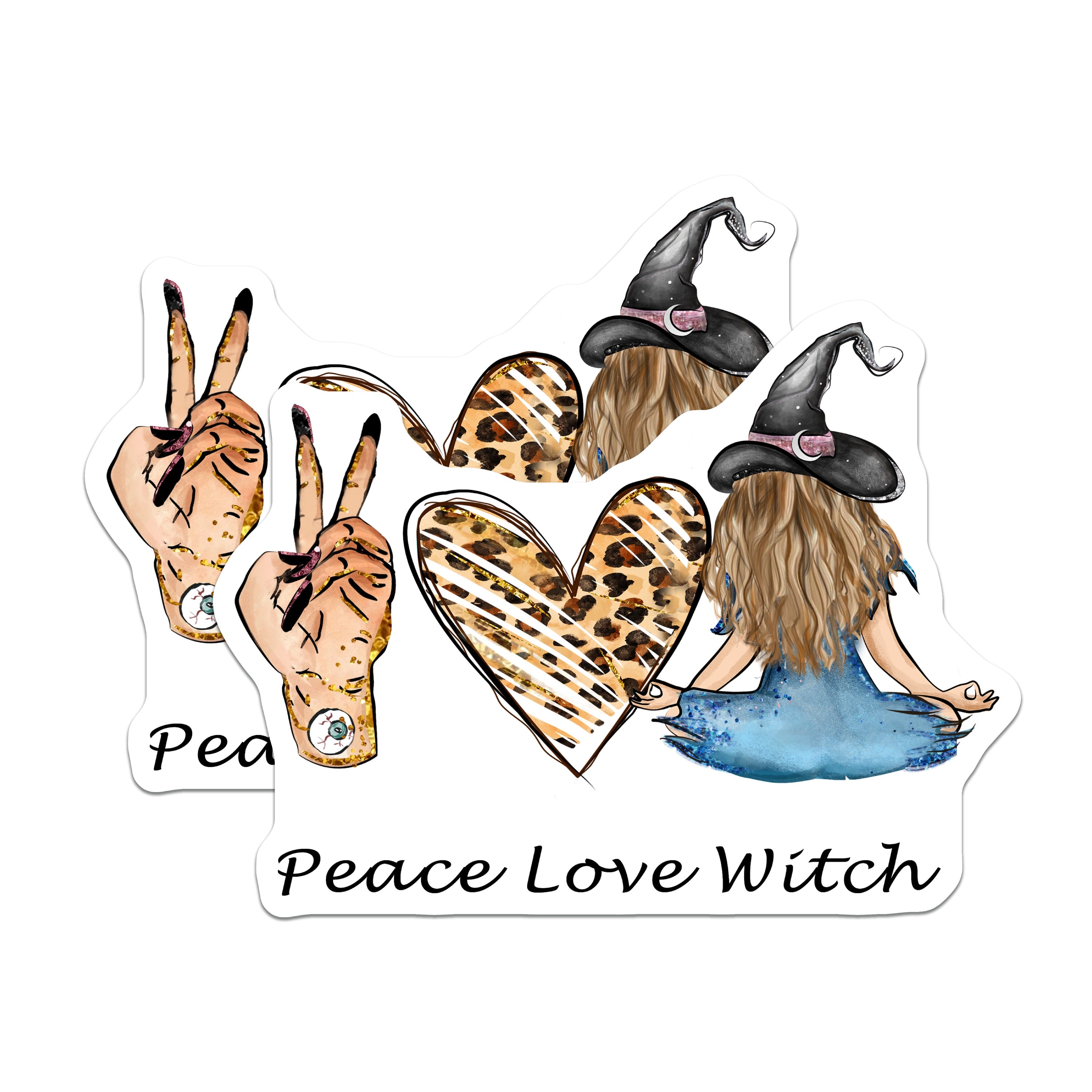 (2 Pack) Peace Love Witch Magnets - Boho Aesthetic Decor - Spiritual Witchy Vibes - Modern Mystical Fridge Magnets - 5 Inches On Longest Side - Thick Durable Magnet - Made in USA - MAG36595
