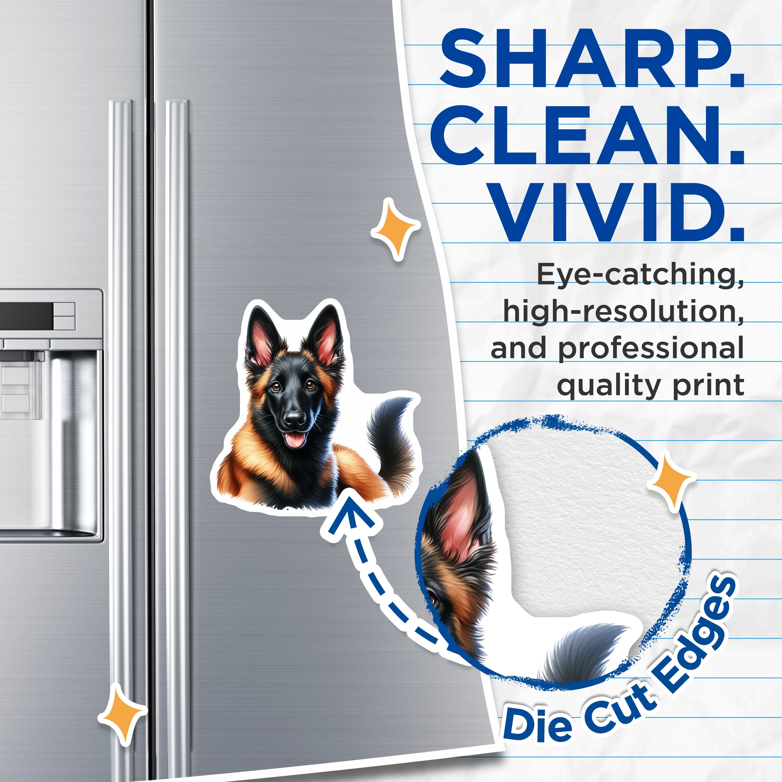 (2 Pack) Belgian Malinois Magnets - Dog Breed Lover Decor - K9 Working Dog Art - 5 Inches On Longest Side - Thick Durable Magnet - Made in USA - MAG37275