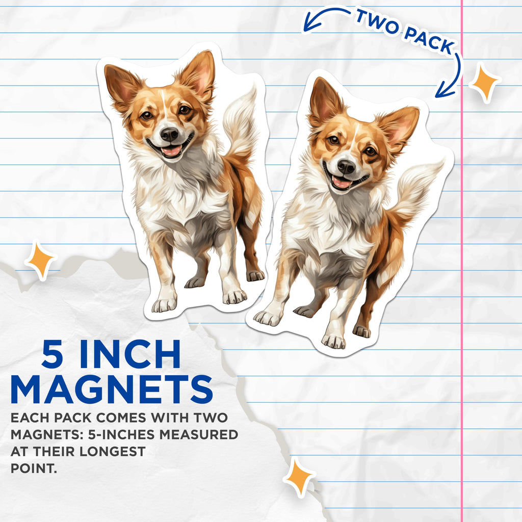 (2 Pack) Fluffy Corgi Dog Magnets - Happy Pet Lover Decor - Cute Animal Fridge Magnet - Puppy Home Decor - 5 Inches On Longest Side - Thick Durable Magnet - Made in USA - MAG27619