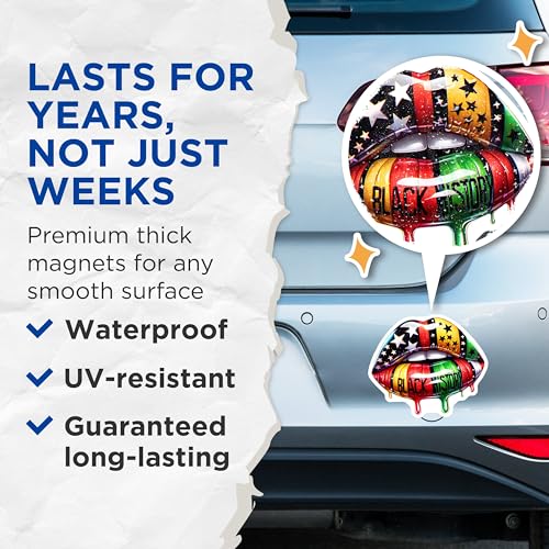 (2 Pack) Black History Magnets - Lips Art Decoration - 5" On Longest Side - for Cars, Fridges, Toolboxes - Made in USA - MAG7863