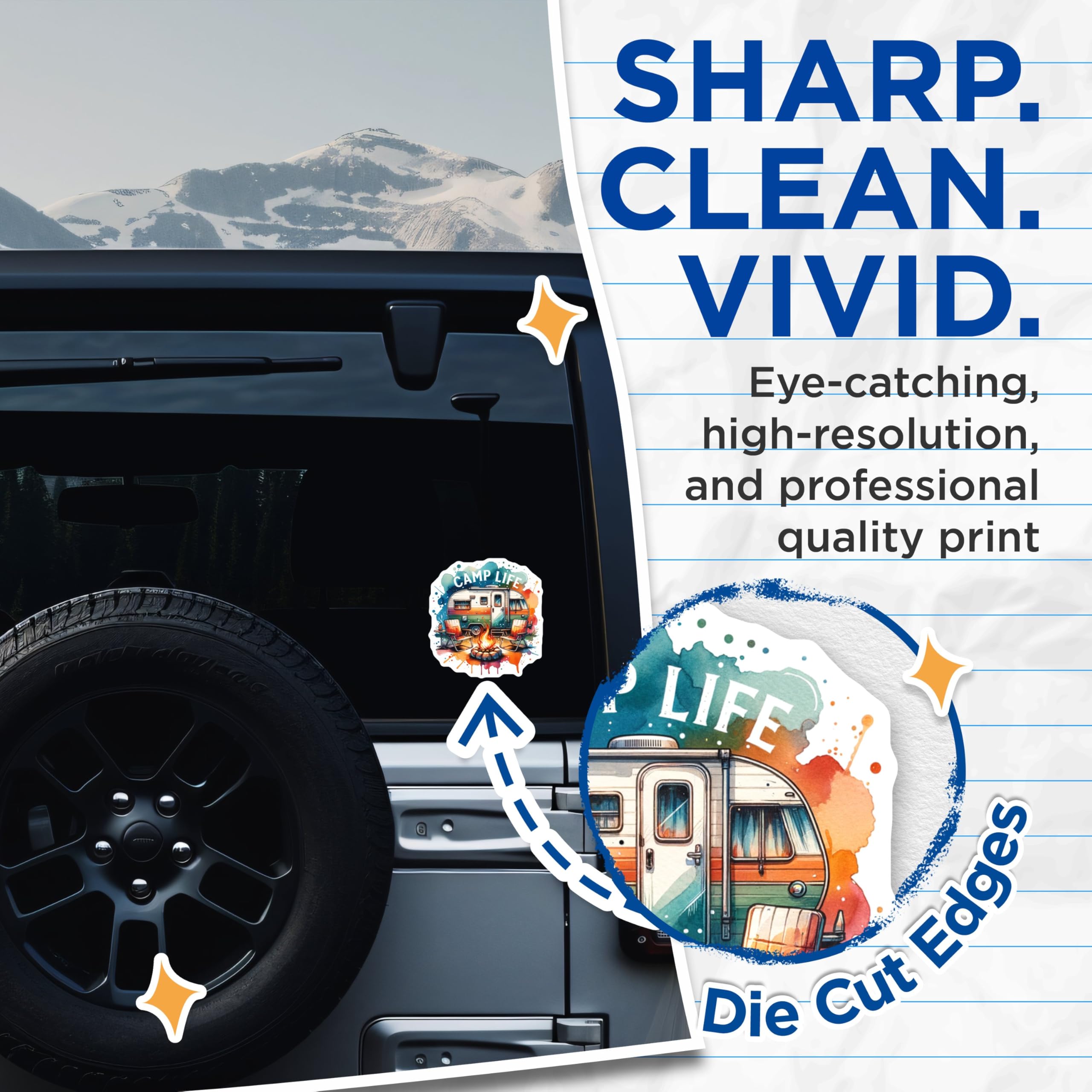 (2 Pack) Camp Life Stickers - Camping Adventure - Vintage Camper Designs - Outdoor Enthusiast Decals - 5" On Longest Side - Sticks to Smooth Flat Surfaces - Made in USA - BMCS6841