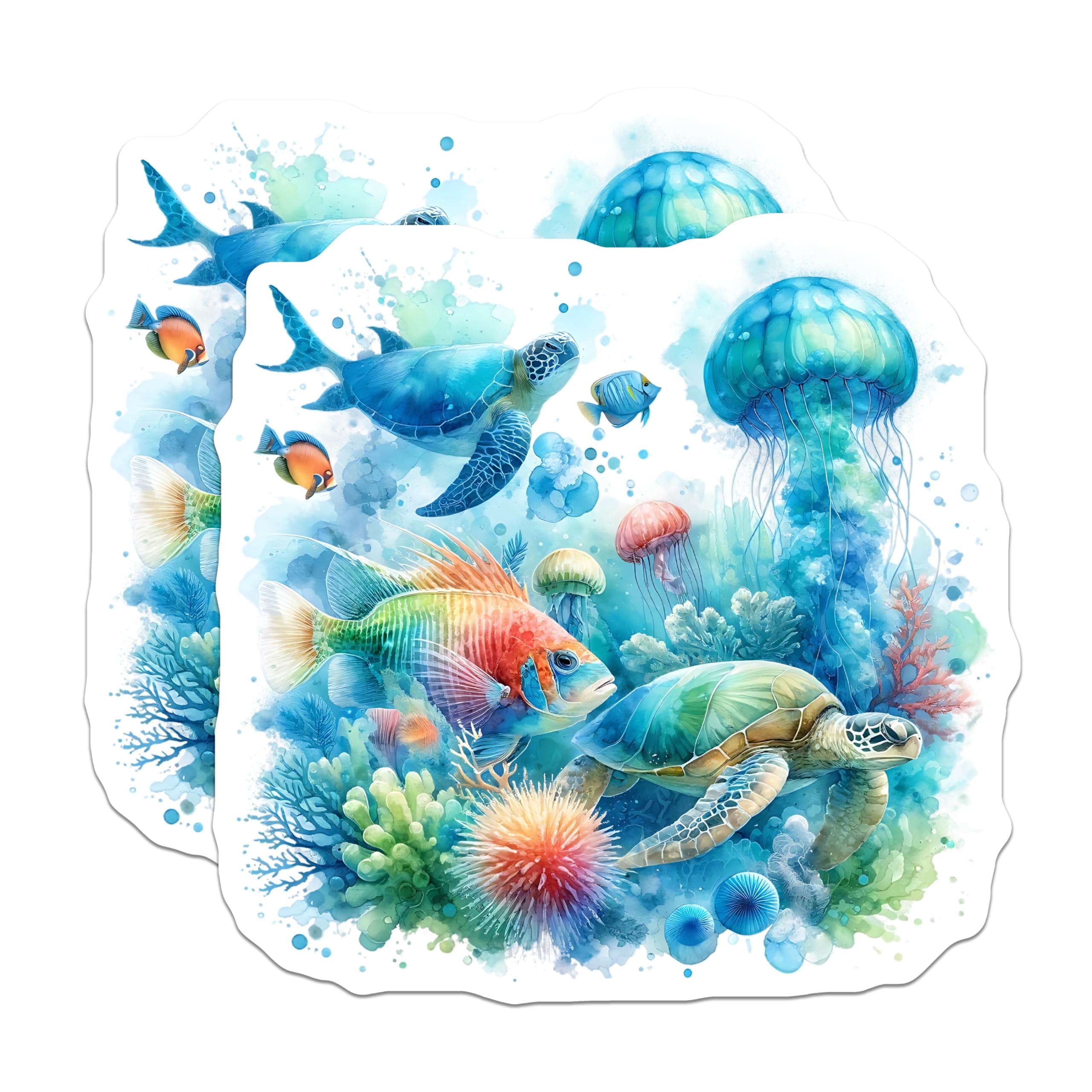 (2 Pack) Sea Turtle Magnets - Ocean Life Art - Marine Animals Decor - 5" On Longest Side - Premium Magnet - for Cars, Refrigerators, Toolboxes, Lockers - Made in USA - MAG14750