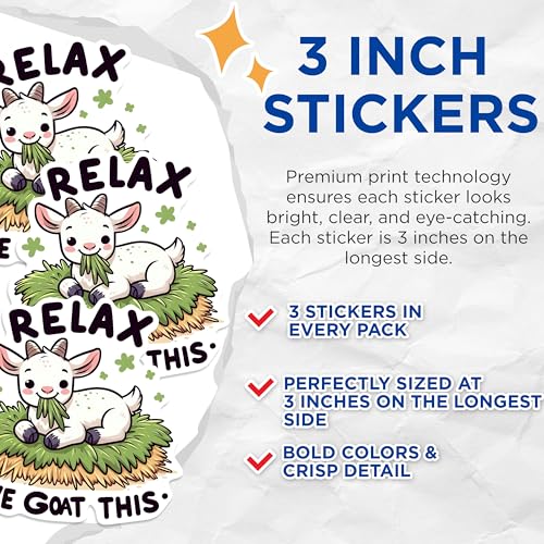 (3 Pack) Relax I've Goat This Decals - Cute Goat Stickers - Funny Animal Decals - 3 Inches On Longest Side - Easy Peel & Apply - Made in USA - 3MCS0241