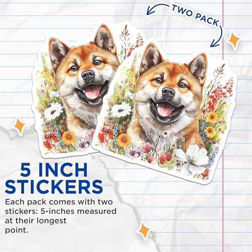 (2 Pack) Dog Lover Stickers - Cute Dog Art - Floral Dog Illustration - 5" On Longest Side - Sticks to Smooth Flat Surfaces - Made in USA - BMCS6553