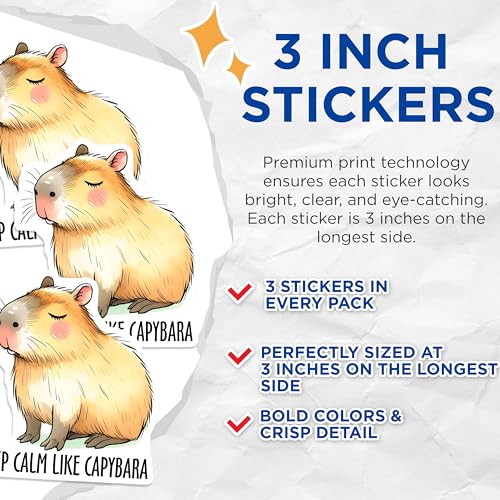 (3 Pack) Capybara Decals - Keep Calm Decal - Laptop Decals - 3 Inches On Longest Side - Easy Peel & Apply - Made in USA - 3MCS2038