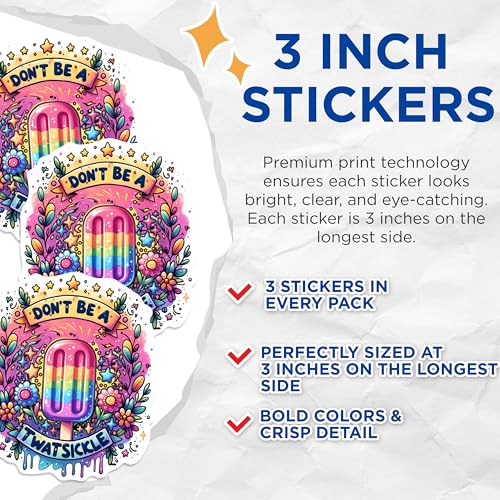 (3 Pack) Rainbow Popsicle Decals - Funny Rude Decal - Offensive Sarcastic Stickers - 3 Inches On Longest Side - Easy Peel & Apply - Made in USA - 3MCS0248