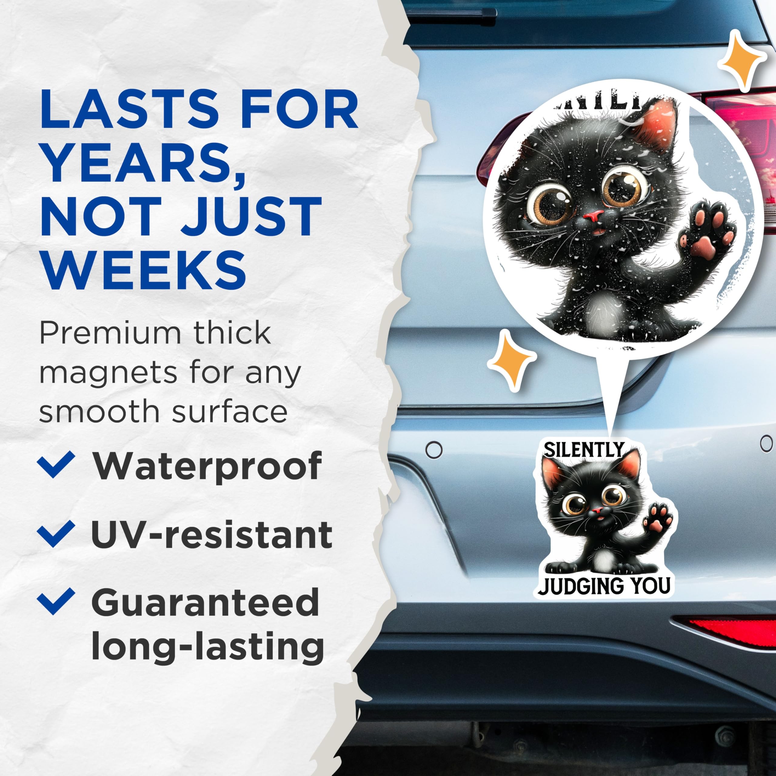 (2 Pack) Black Cat Magnets - Silently Judging You - Cute Kitten Refrigerator Decor - 5" On Longest Side - Premium Magnet - for Cars, Refrigerators, Toolboxes, Lockers - Made in USA - MAG15155