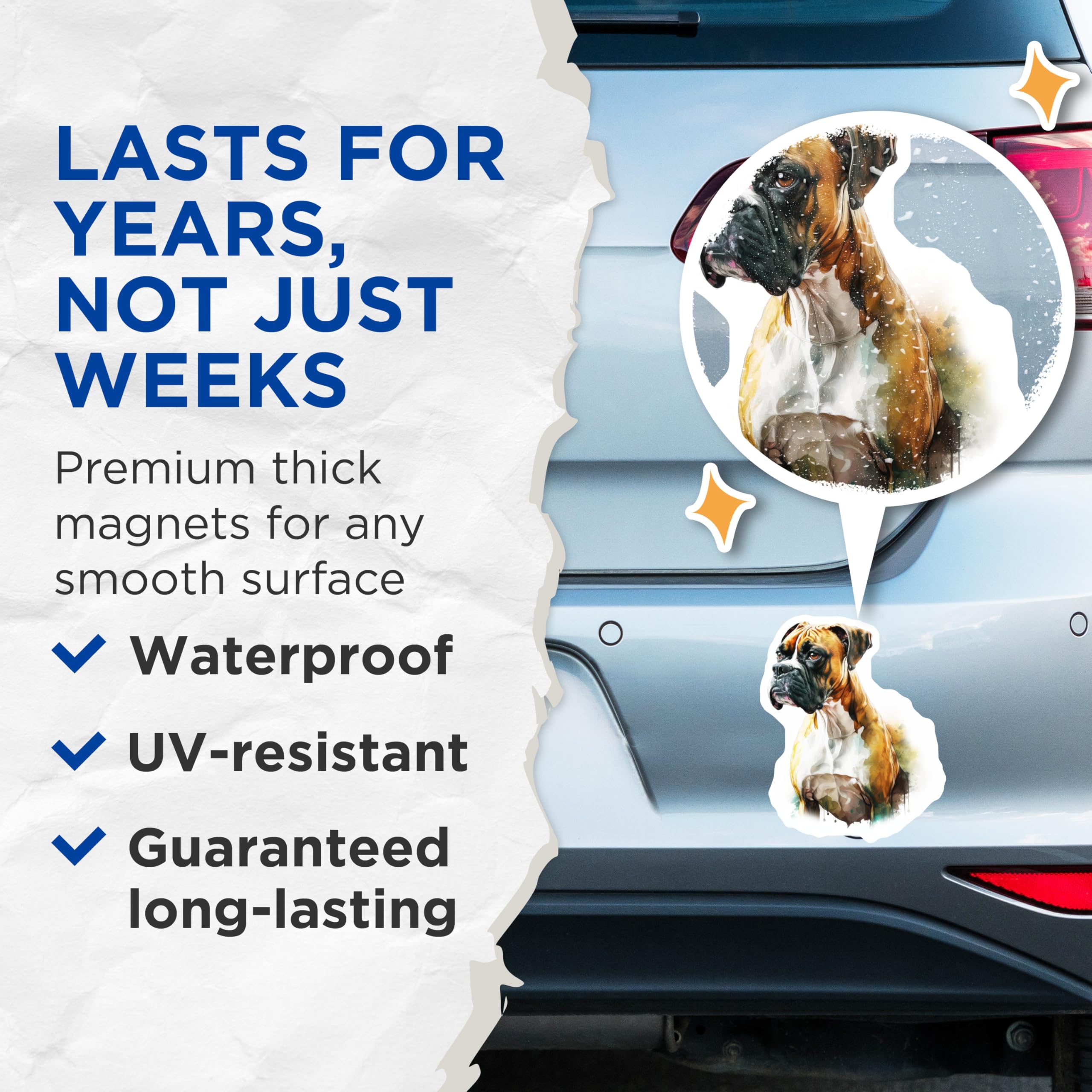 (2 Pack) Boxer Dog Magnets - Watercolor Dog Art - Dog Breed Lover Decor - 5 Inches On Longest Side - Thick Durable Magnet - Made in USA - MAG28525