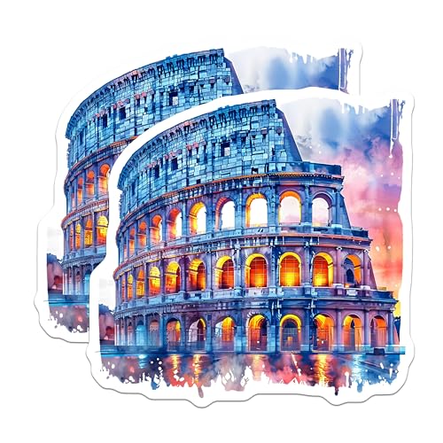 (2 Pack) Colosseum Stickers - Travel Destination Stickers - Rome Italy Landmark Stickers - 5" On Longest Side - Sticks to Smooth Flat Surfaces - Made in USA - BMCS5186