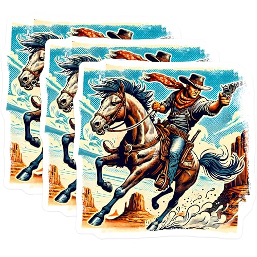(3 Pack) Cowboy Decals - Wild West Decals - Western Decal - 3 Inches On Longest Side - Easy Peel & Apply - Made in USA - 3MCS4593