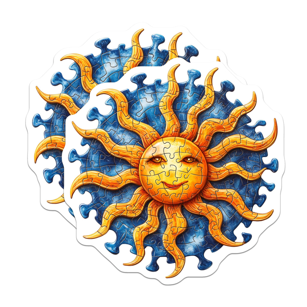 (2 Pack) Whimsical Sun Puzzle Magnets - Bright Celestial Art - Unique Fridge Decor Housewarming Present - 5 Inches On Longest Side - Thick Durable Magnet - Made in USA - MAG26165