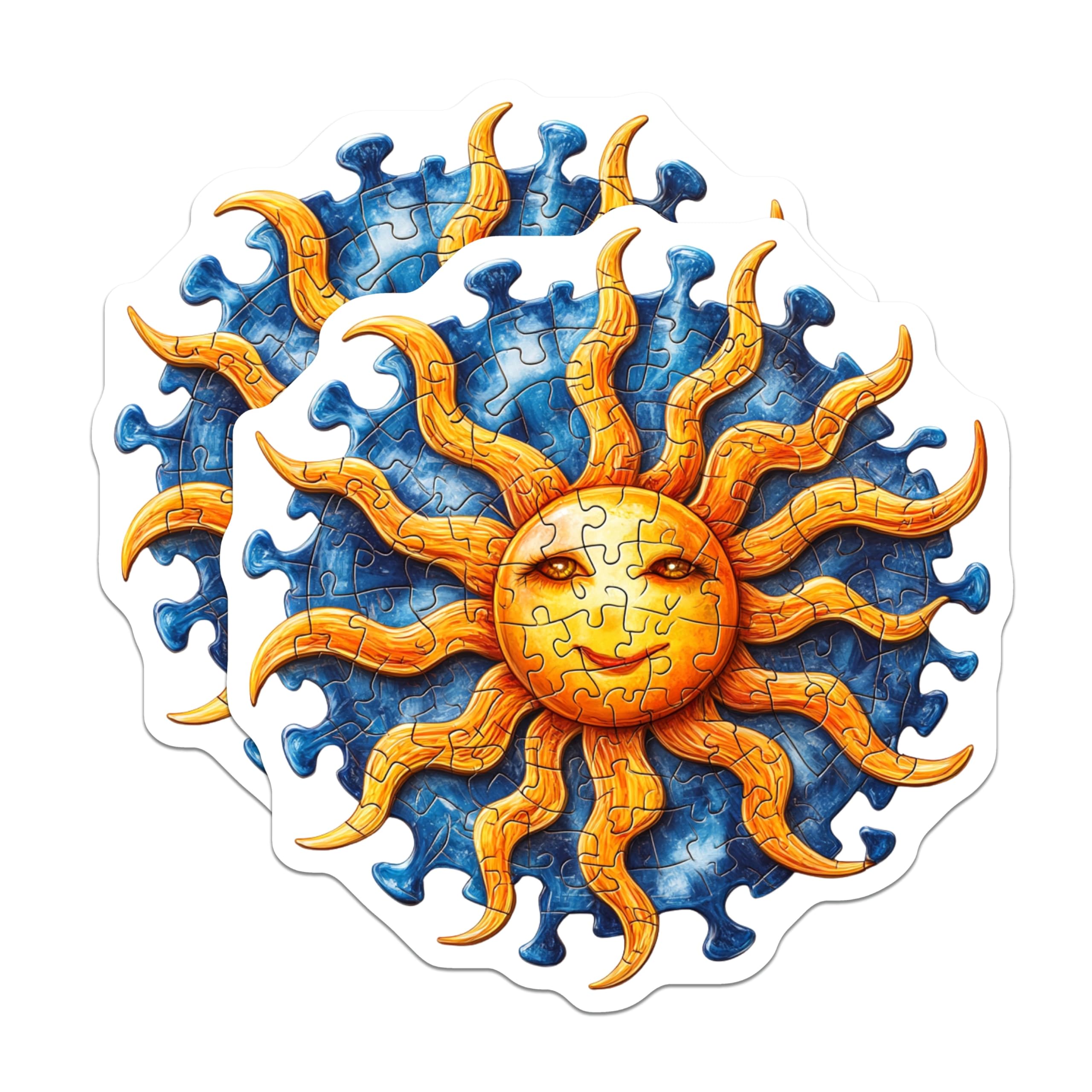 (2 Pack) Whimsical Sun Puzzle Magnets - Bright Celestial Art - Unique Fridge Decor Housewarming Present - 5 Inches On Longest Side - Thick Durable Magnet - Made in USA - MAG26165