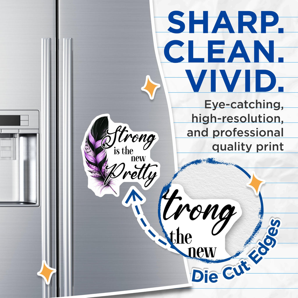(2 Pack) Strong is The New Pretty Magnets - Inspirational Quote - Positive Message - Feathers Design DÃƒÂ©cor - 5" On Longest Side - for Cars, Fridges, Toolboxes - Made in USA - MAG7544