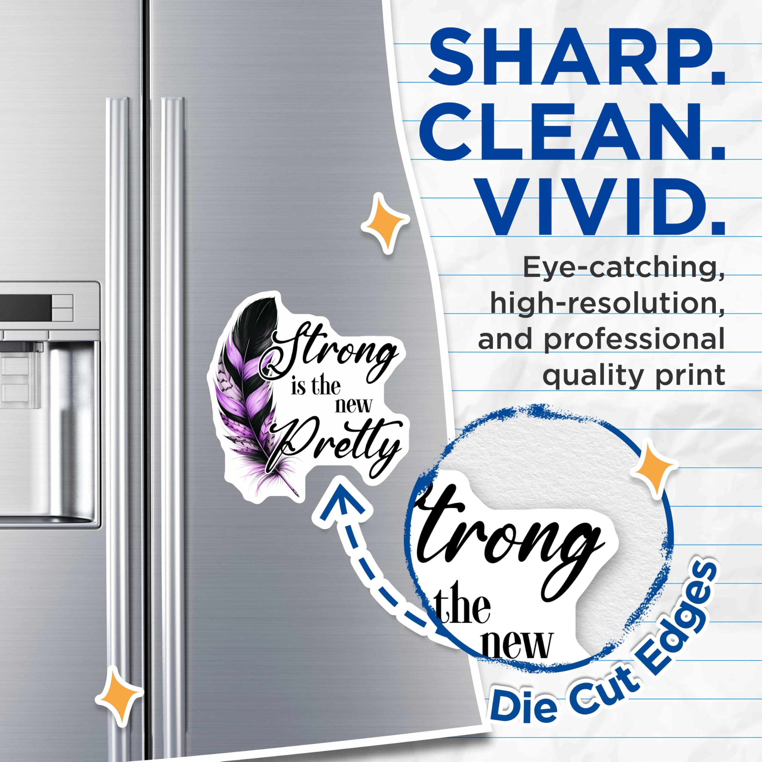 (2 Pack) Strong is The New Pretty Magnets - Inspirational Quote - Positive Message - Feathers Design DÃƒÂ©cor - 5" On Longest Side - for Cars, Fridges, Toolboxes - Made in USA - MAG7544