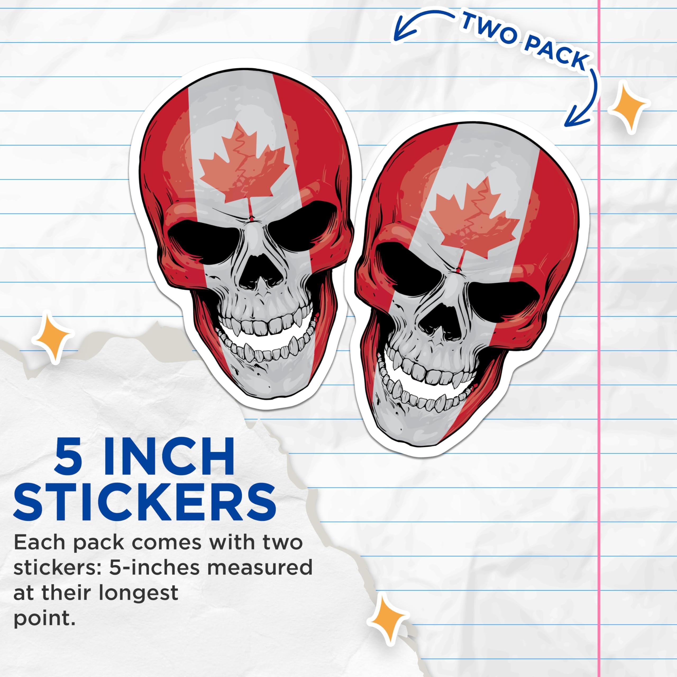 (2 Pack) Canadian Flag Skull Stickers - Canada Maple Leaf - Country Pride Decals - 5" On Longest Side - Sticks to Smooth Flat Surfaces - Made in USA - BMCS17732