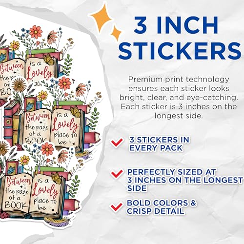 (3 Pack) Book Lover Decals - Reading Nook Decor - Library Decal - 3 Inches On Longest Side - Easy Peel & Apply - Made in USA - 3MCS1658