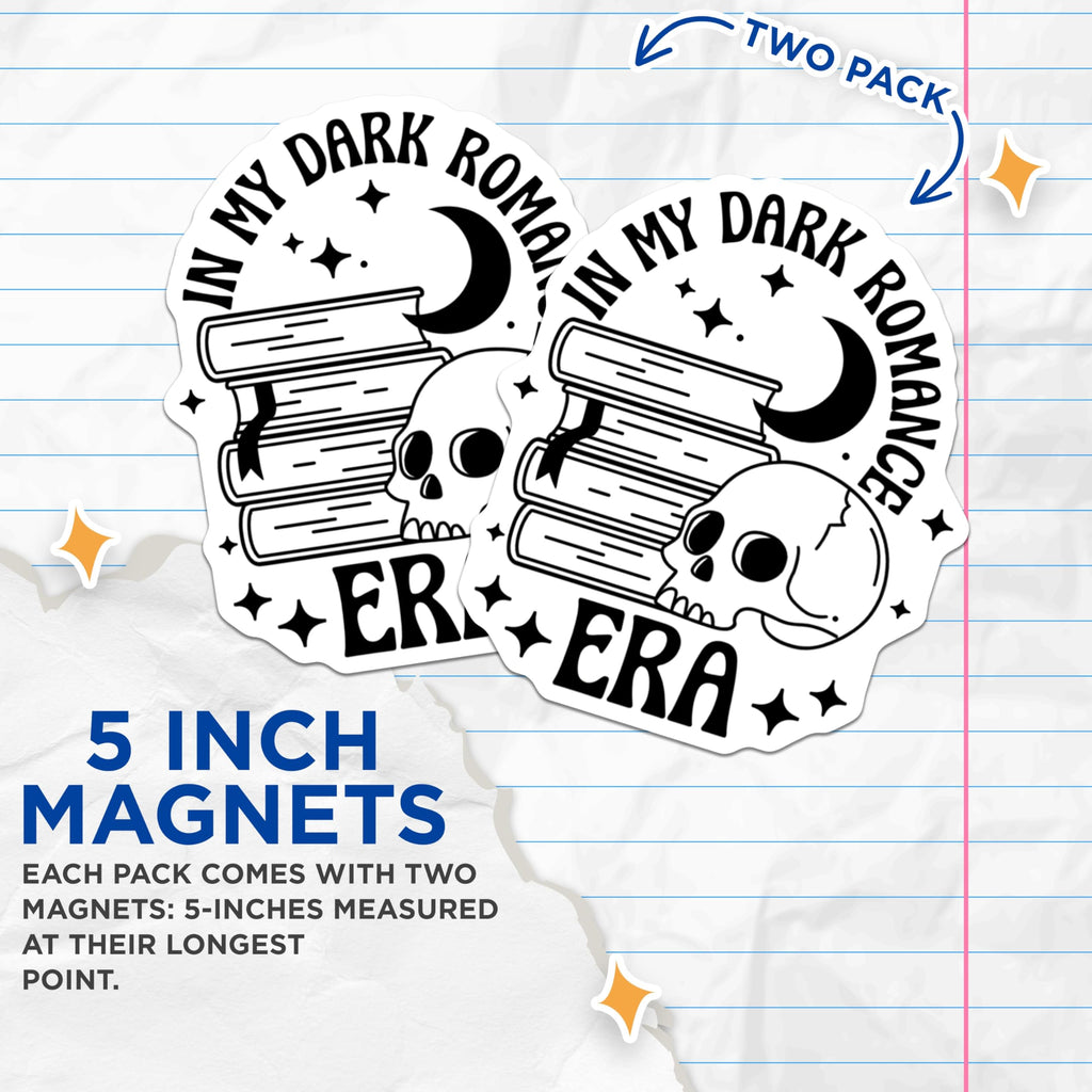 (2 Pack) Dark Romance Era Magnets - Gothic Reading Room Decor - Spooky Literary Aesthetic - Skull and Books Art - Moon Design - 5 Inches On Longest Side - Thick Durable Magnet - Made in USA - MAG22285