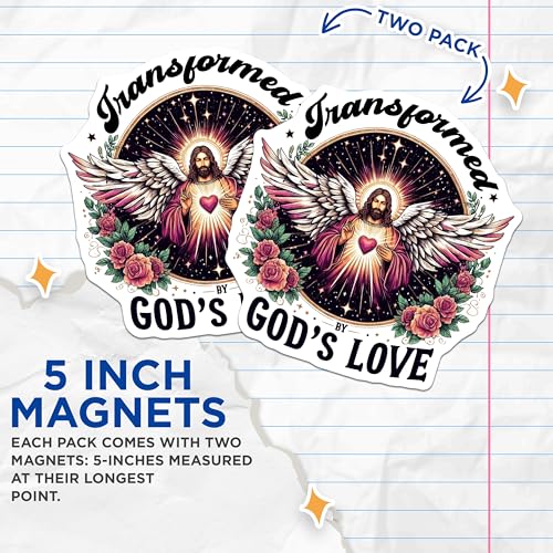 (2 Pack) Transformed by Gods Love Magnets - Religious - Inspirational Home - 5" On Longest Side - for Cars, Fridges, Toolboxes - Made in USA - MAG4312