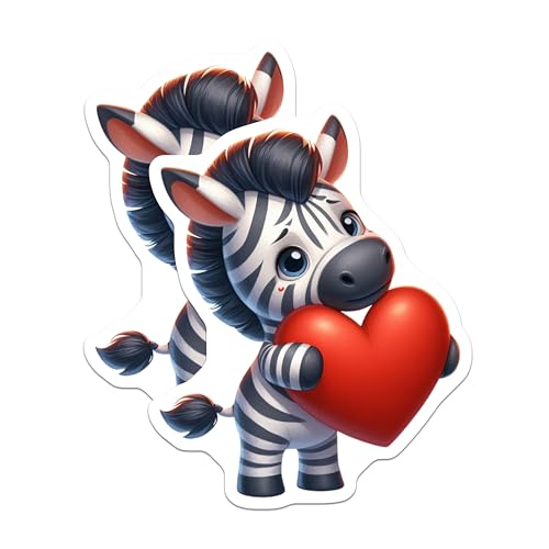 (2 Pack) Zebra Heart Stickers - Cute Animal Stickers - Adorable Zebra Art Stickers - Kid's Room Decor - Laptop Decals - 5" On Longest Side - Sticks to Smooth Flat Surfaces - Made in USA - BMCS3642