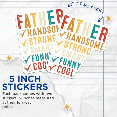 (2 Pack) Father Handsome Stickers - Strong Smart Stickers - Funny Cool Dad Stickers - 5" On Longest Side - Sticks to Any Smooth Flat Surface - Made in USA - BMCS3099