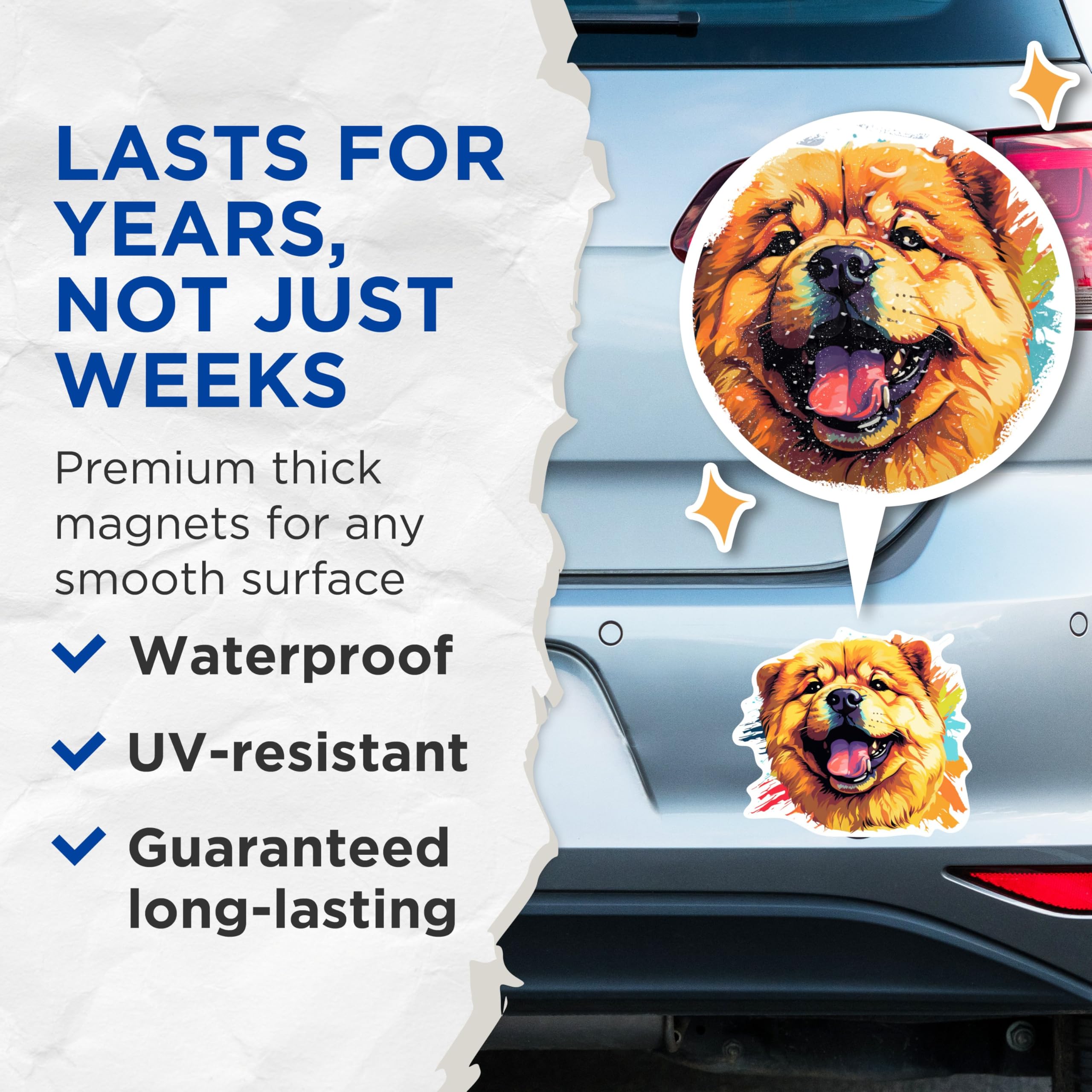 (2 Pack) Chow Chow Dog Breed Magnets - 5 Inches On Longest Side - Choose from Over 100 Dog Breeds - for Cars, Refrigerators, Toolboxes - Made in USA - MAG1828