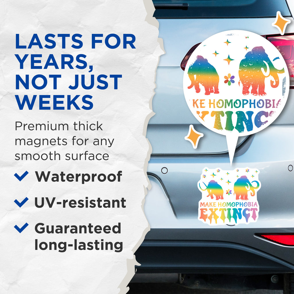 (2 Pack) Pride Magnets - Homophobia Extinct Rainbow Elephant LGBTQ Ally - Activist Fridge Locker Decor - 5 Inches On Longest Side - Thick Durable Magnet - Made in USA - MAG37737