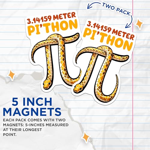 (2 Pack) 3.14159 Meter Python Magnets - Snake Pi Symbol - Fun Math Decor - 5" On Longest Side - for Cars, Fridges, Toolboxes - Made in USA - MAG8156