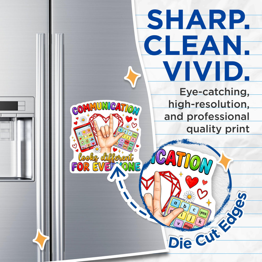 (2 Pack) Communication Diversity Magnets - Neurodiversity Awareness - ASL I Love You AAC Support - 5 Inches On Longest Side - Thick Durable Magnet - Made in USA - MAG30734