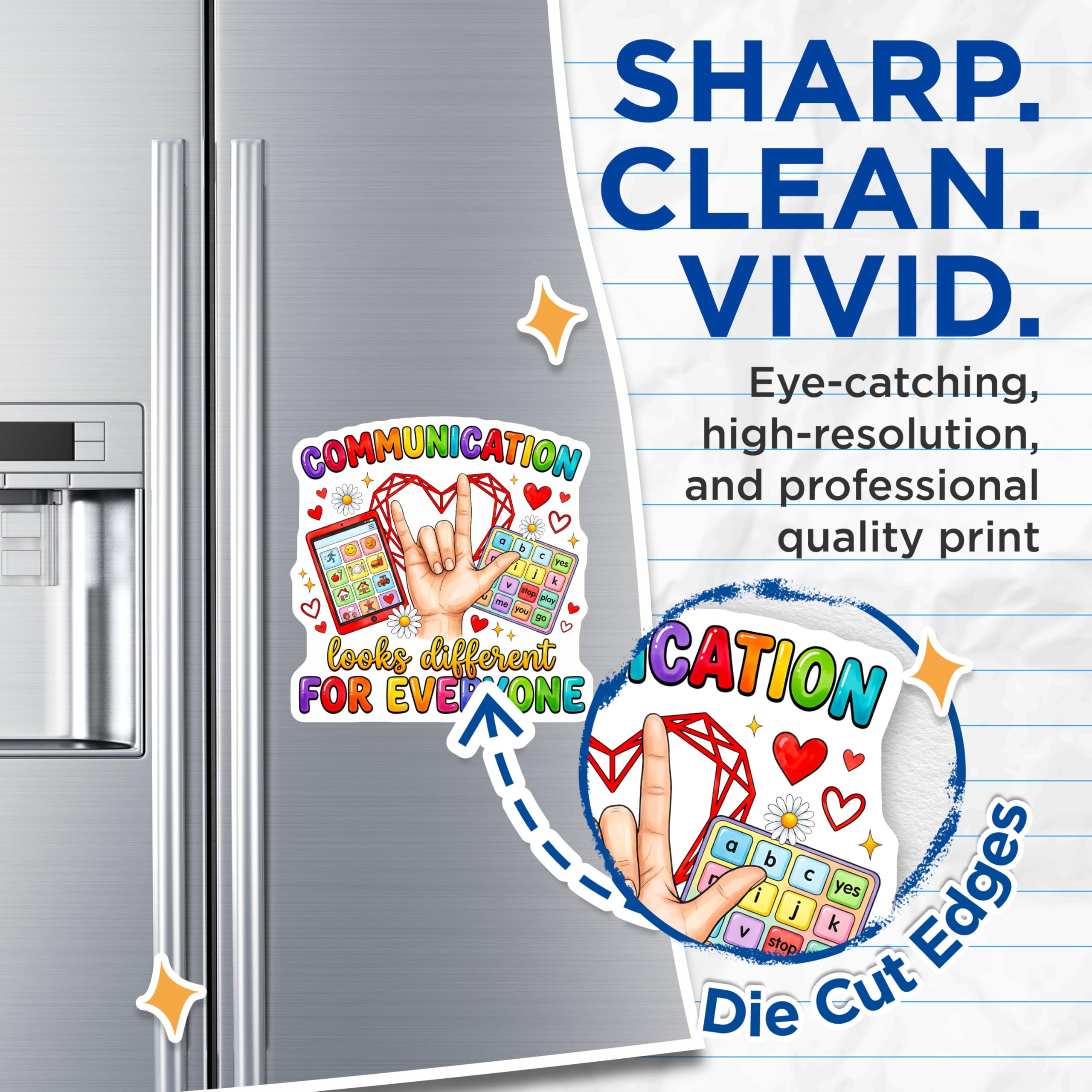 (2 Pack) Communication Diversity Magnets - Neurodiversity Awareness - ASL I Love You AAC Support - 5 Inches On Longest Side - Thick Durable Magnet - Made in USA - MAG30734