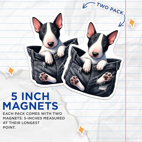 (2 Pack) Bull Terrier Magnets - Cute Dog Fridge Magnet - Animal Magnet - 5" On Longest Side - for Cars, Fridges, Toolboxes - Made in USA - MAG3953