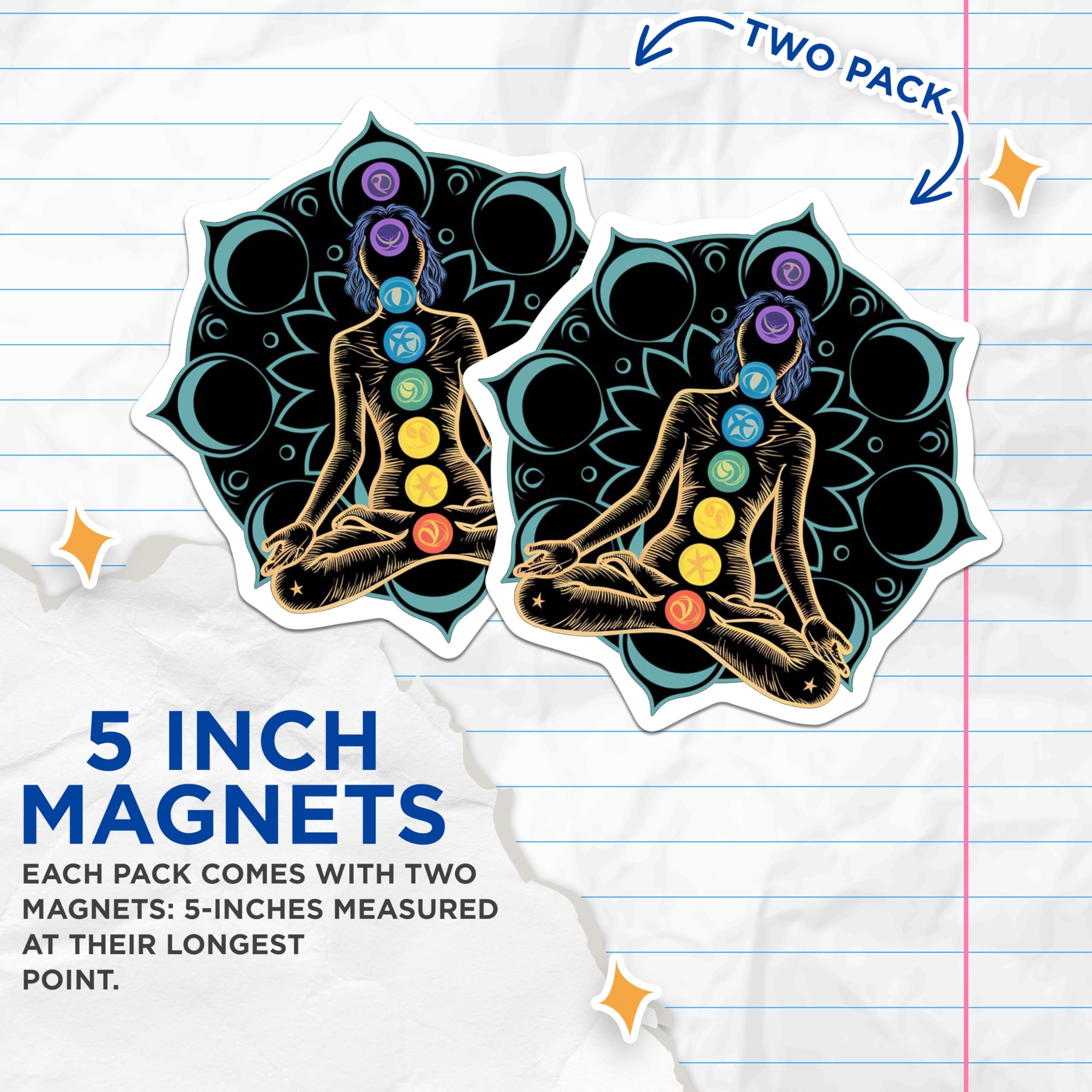 (2 Pack) Chakra Magnets - Yoga Meditation Art - Spiritual Fridge Decor - 5" On Longest Side - Premium Magnet - for Cars, Refrigerators, Toolboxes, Lockers - Made in USA - MAG15376