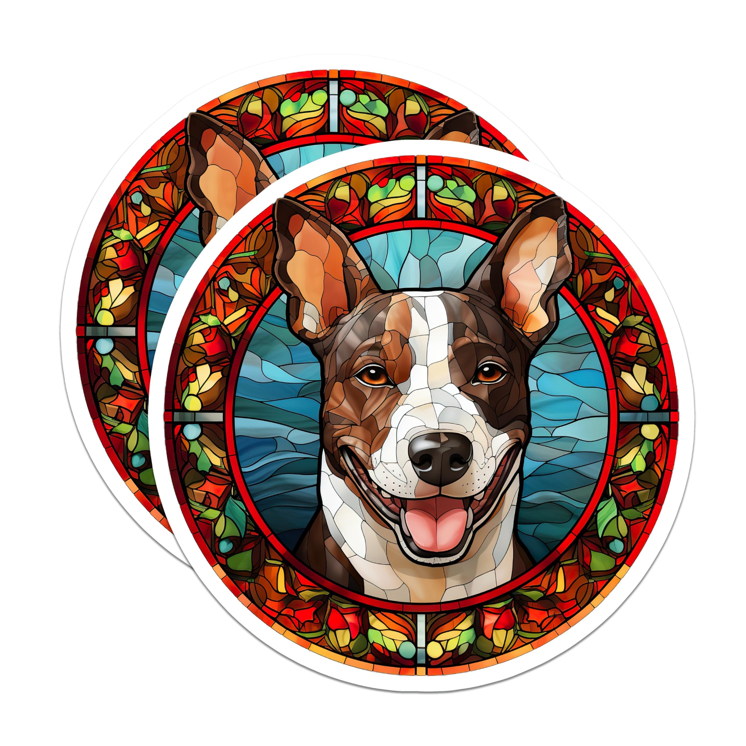 (2 Pack) Stained Glass Dog Magnets - Pitbull Amstaff Art - Happy Dog Home Decor - 5 Inches On Longest Side - Thick Durable Magnet - Made in USA - MAG27699