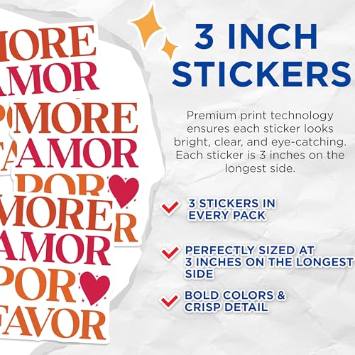 (3 Pack) More Amor Por Favor Decals - Spanish Love Quote - Laptop Decals - 3 Inches On Longest Side - Easy Peel & Apply - Made in USA - 3MCS1887