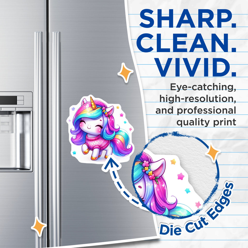 (2 Pack) Adorable Unicorn Magnets - Rainbow Mane Fantasy Animal - Cozy Sweater Decor - 5 Inches On Longest Side - Thick Durable Magnet - Made in USA - MAG36390