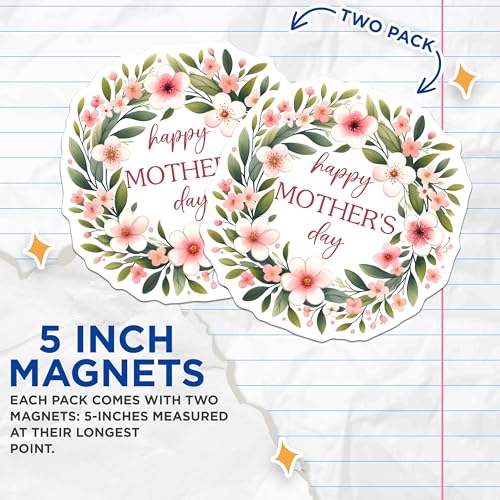 (2 Pack) Happy Mother's Day Magnets - Floral Mother's Day Decor - 5" On Longest Side - for Cars, Fridges, Toolboxes - Made in USA - MAG8191