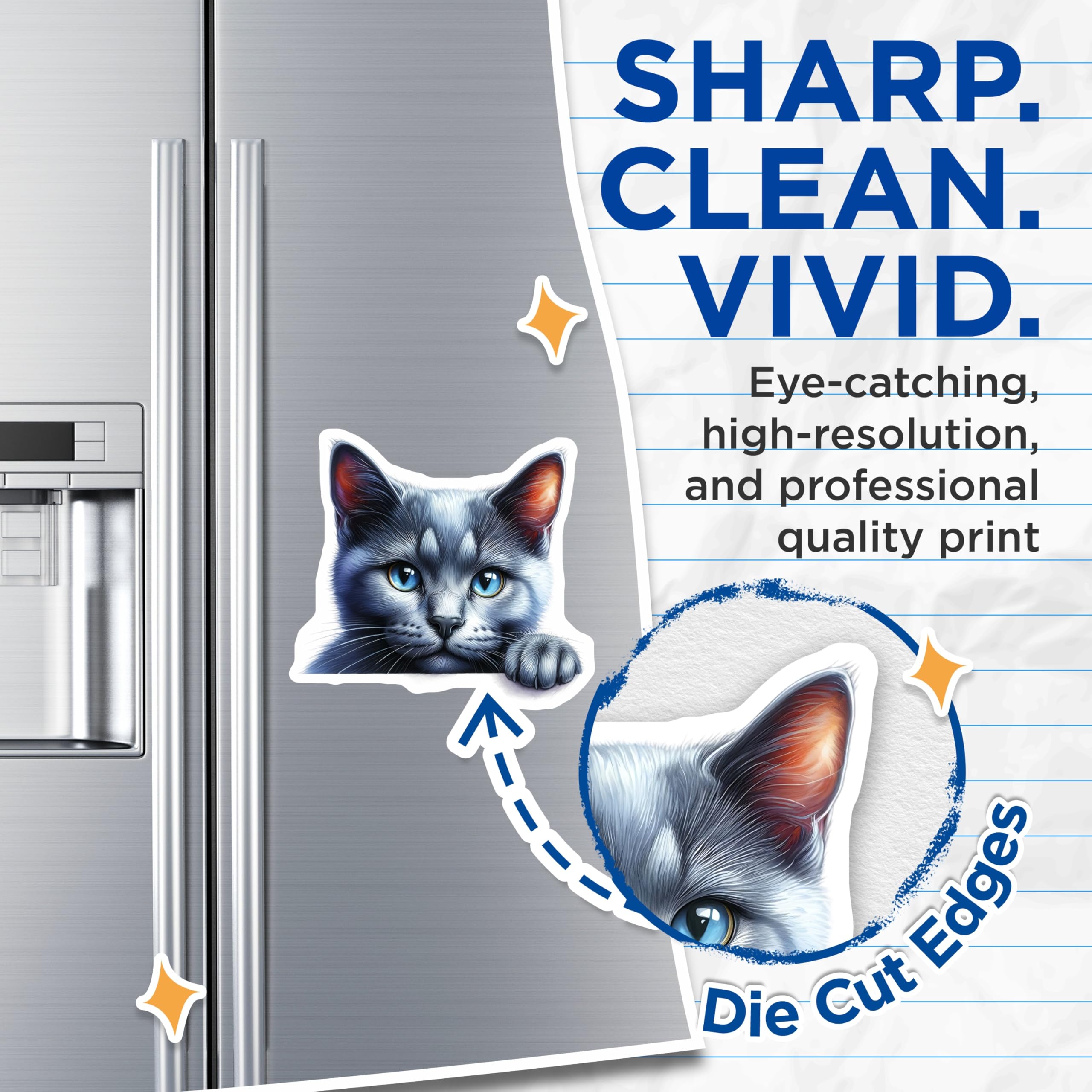 (2 Pack) Cat Magnets - Gray Cat Portrait - Blue Eyed Kitty Refrigerator Magnets - 5" On Longest Side - Premium Magnet - for Cars, Refrigerators, Toolboxes, Lockers - Made in USA - MAG14109