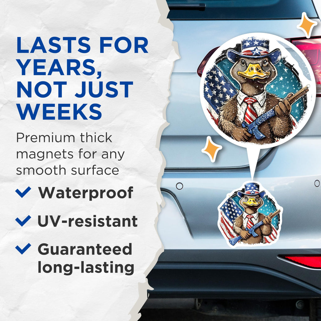 (2 Pack) Patriotic Duck Magnets - Uncle Sam Animal Figure - American Flag Art - Fourth of July Decor - Freedom Country Motif - 5 Inches On Longest Side - Thick Durable Magnet - Made in USA - MAG22485