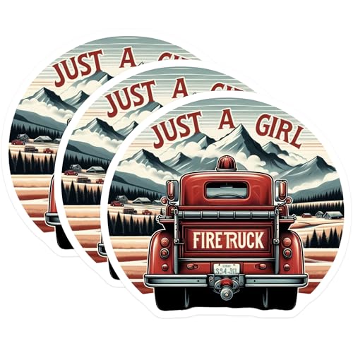 (3 Pack) Fire Truck Decals - Just A Girl Design - Laptop Decals- 3 Inches On Longest Side - Easy Peel & Apply - Made in USA - 3MCS5959