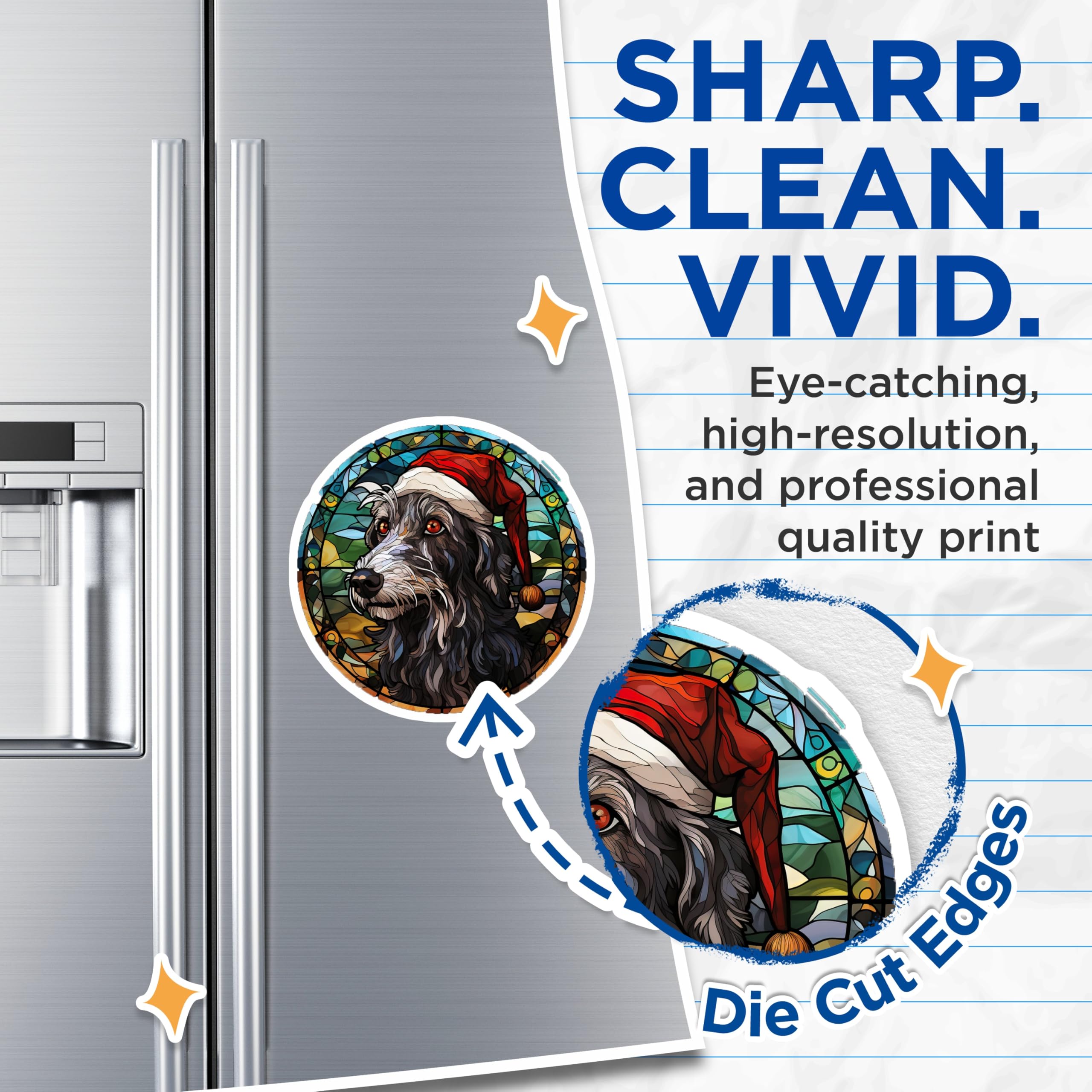 (2 Pack) Stained Glass Christmas Dog Magnets - Festive Pet Holiday Decor - Schnauzer Terrier Art Magnets - 5 Inches On Longest Side - Thick Durable Magnet - Made in USA - MAG23799