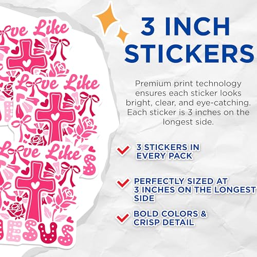 (3 Pack) Love Like Jesus Decals - Christian Faith - Religious Decals - 3 Inches On Longest Side - Easy Peel & Apply - Made in USA - 3MCS2301