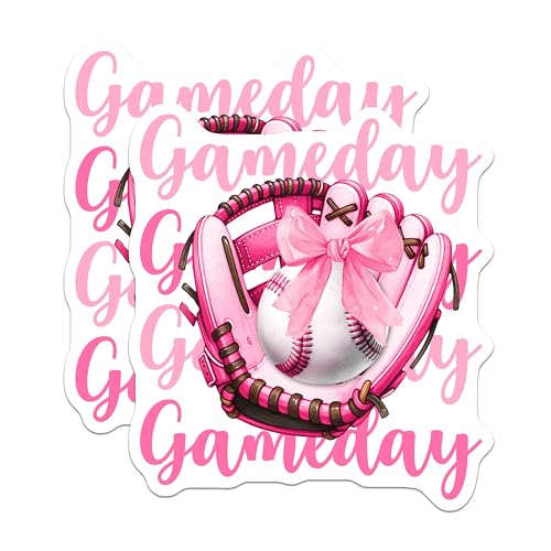 (2 Pack) Baseball Gameday Stickers - Pink Baseball Glove Stickers - Sports Enthusiast Stickers - 5" On Longest Side - Sticks to Any Smooth Flat Surface - Made in USA - BMCS3401