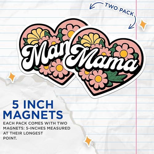 (2 Pack) Mama Heart Flower Magnets - Floral Mama Magnets - Mother's Day Magnet - 5" On Longest Side - for Cars, Fridges, Toolboxes - Made in USA - MAG3907