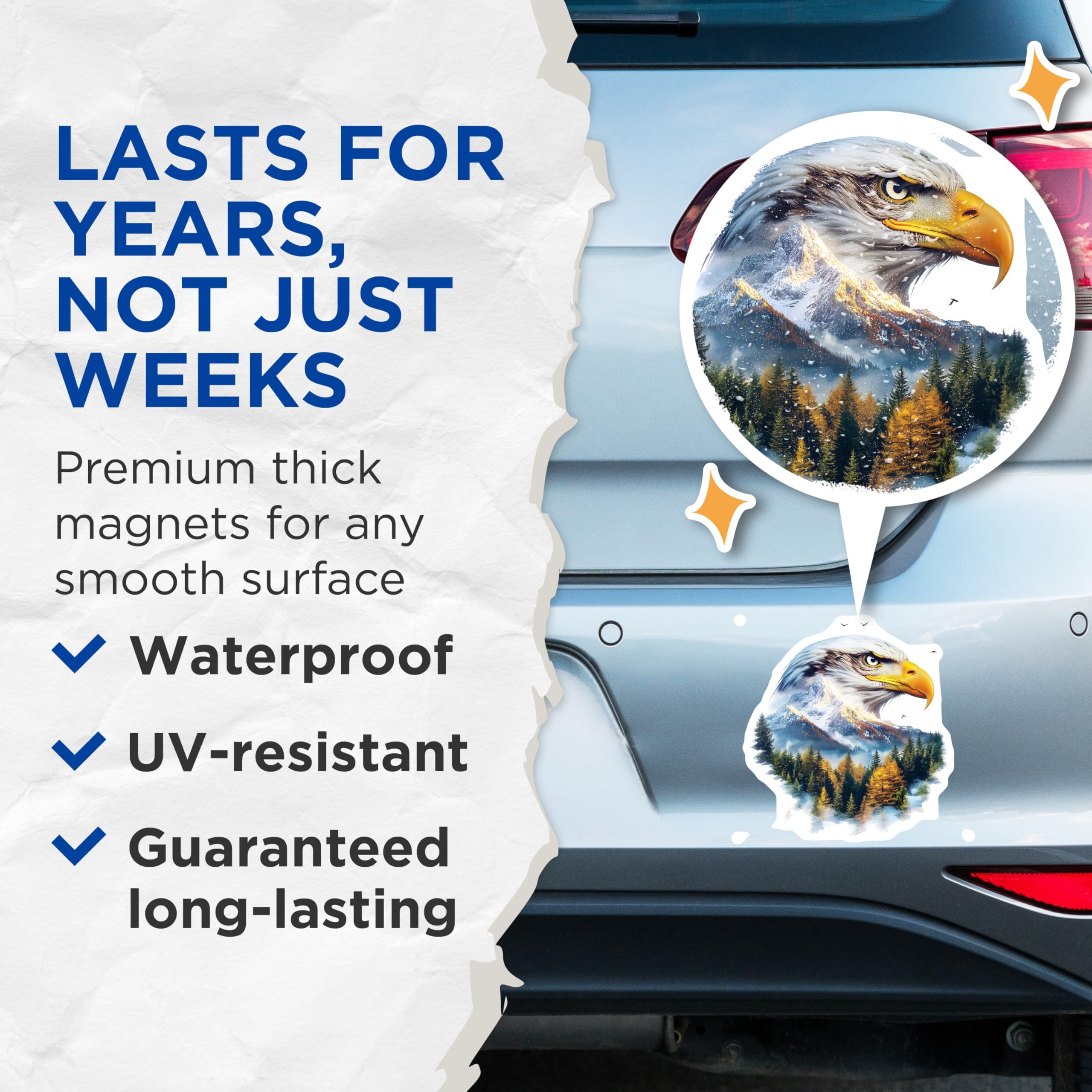 (2 Pack) Eagle Magnets - Mountain Nature Art - Refrigerator Decoration - 5" On Longest Side - Premium Magnet - for Cars, Refrigerators, Toolboxes, Lockers - Made in USA - MAG14121