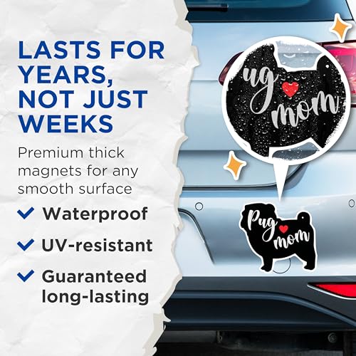 (2 Packs) Pug Mom Magnets - Pug Dog Breed Magnets - 5 Inches On Longest Side - Premium Magnet - for Fridges, Toolboxes, Cars - Made in USA - MAG2516