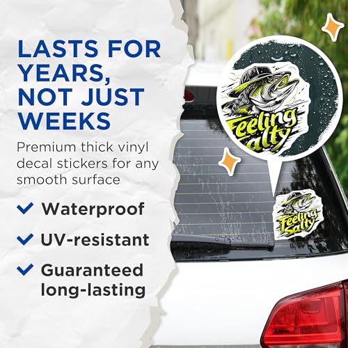 (2 Pack) Feeling Salty Stickers - Fishing Stickers - Funny Fishing Memes Stickers - 5" On Longest Side - Sticks to Any Smooth Flat Surface - Made in USA - BMCS3450