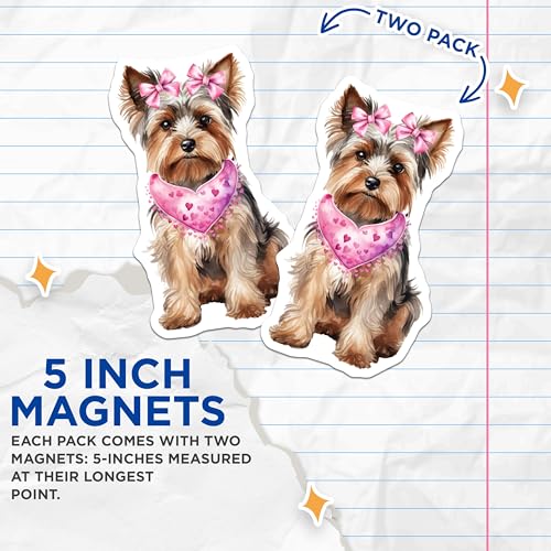 (2 Pack) Cute Yorkshire Terrier Magnets - Dog Lover Magnets - Heart Bandana Dog Art Magnets - 5" On Longest Side - for Cars, Refrigerators, Toolboxes, Lockers - Made in USA MAG3617