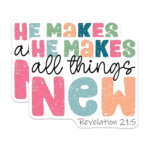 (2 Pack) He Makes All Things New Stickers - Inspirational Stickers - Bible Verse Decal - 5" On Longest Side - Sticks to Smooth Flat Surfaces - Made in USA - BMCS5063